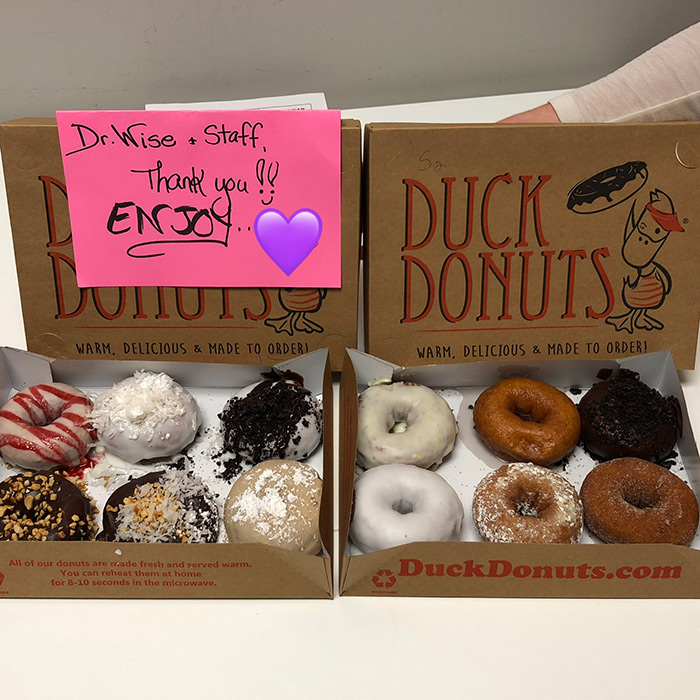 Donuts with thank you card